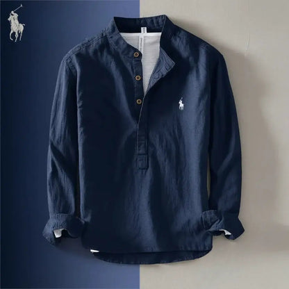 Men’s Cotton & Linen Grandad Collar Shirt