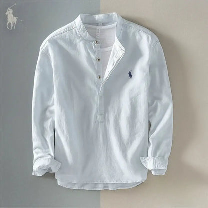 Men’s Cotton & Linen Grandad Collar Shirt