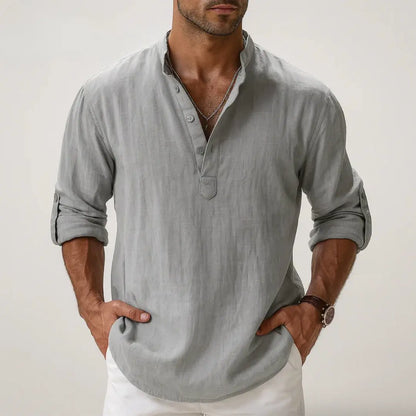 Elbow-Sleeve Button-Up Shirt